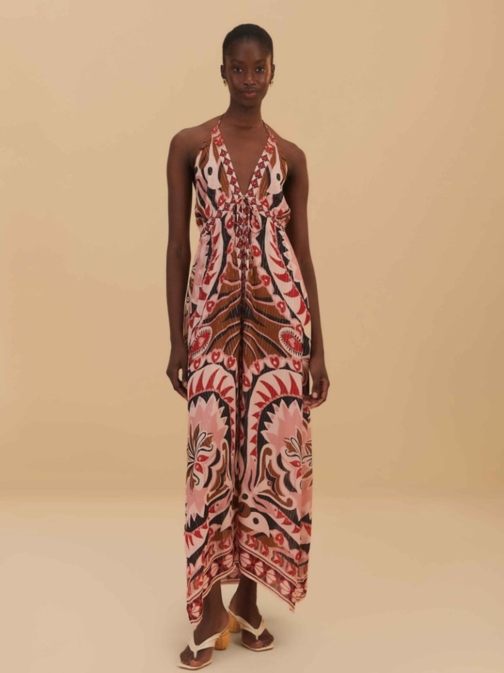 Viscose Halter Maxi Cover Up Dress Open Back Resort Vacation Farm Rio